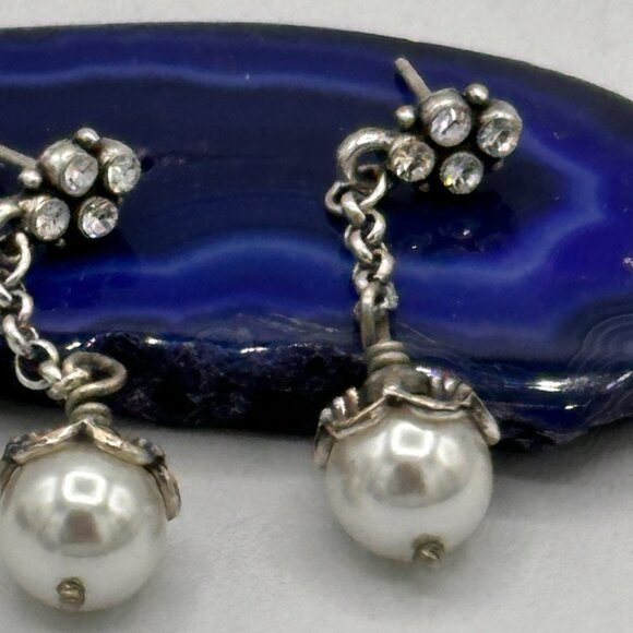 Brighton ATMA Just Pearls Crystals Silver Plated French Wire Earrings - Picture 2 of 12
